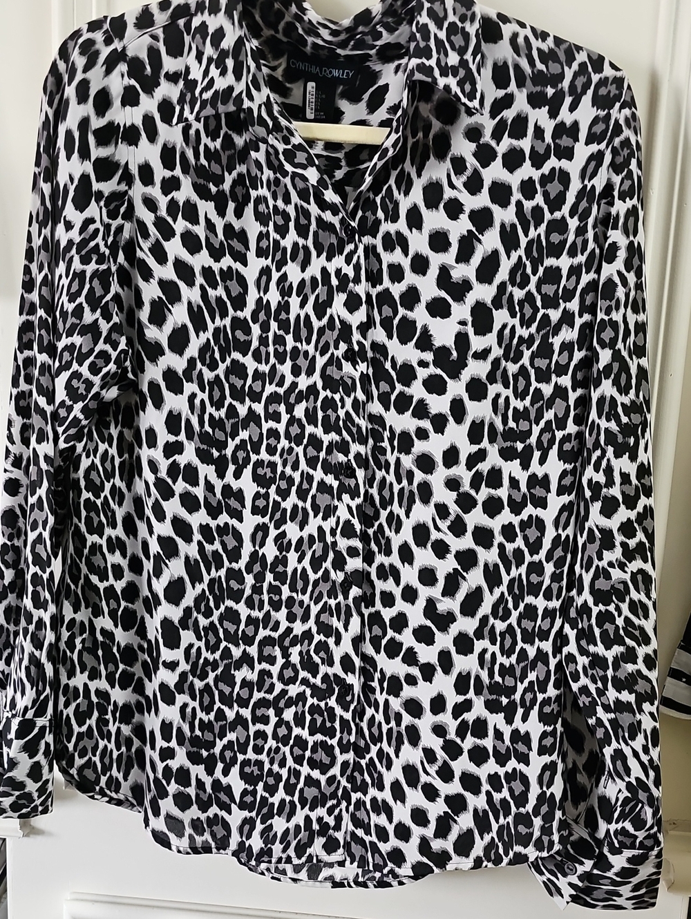 Cynthia Rowley Black & White Leopard-Print Button-Up Shirt